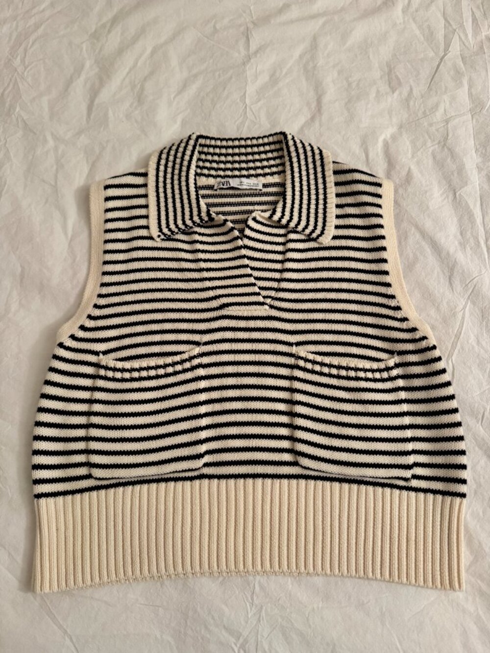 Zara Striped Knit Collared Striped Sweater Vest